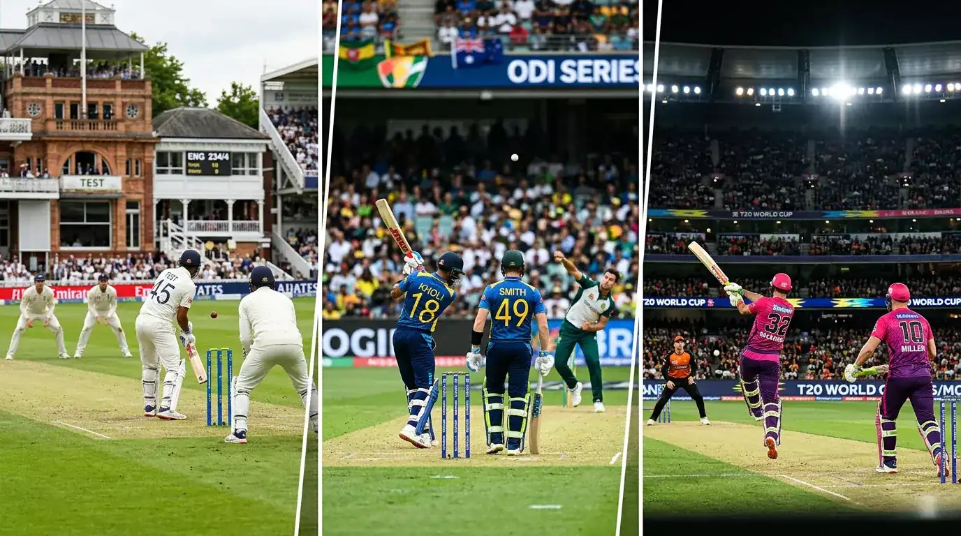 Drie cricket formats Test ODI en T20 voor wedders
